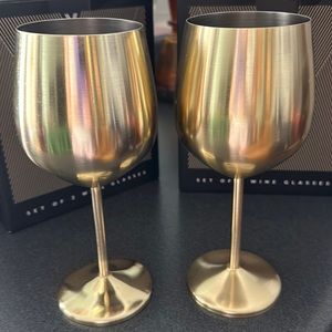 2 "Love Is Blind" Gold Wine Goblets